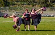 From L to R are Marilyn Wann, Heather MacAllister and Sondra Solovay, members of the Bod Squad, a group of cheerleaders composed of fat women who perform in public to promote the pro-fat acceptance movement.