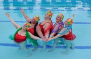 The Padded Lilies, a fat women\'s synchronized swim team.The PL is made of volunteers who perform at various events and aim at promoting the pro-fat acceptance movement.  From left to right: Alison McKenzie, Shirley Sheffield, Trish Bailey, Miryana Colton and Natalie Boero.