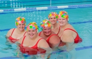 The Padded Lilies, a fat women\'s synchronized swim team.The PL is made of volunteers who perform at various events and aim at promoting the pro-fat acceptance movement.  From left to right: Alison McKenzie, Miryana Colton, Shirley Sheffield,  Natalie Boero,  and Trish Bailey.