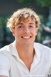 Björn  Seeliger (White Shirt) during an interview with Expressen’s reporter Robert Börjesson at the Univertisty of California in Berkeley, CA, on September 19, 2023. Björn Markus Seeliger is a Swedish swimmer who holds the Swedish record for 50 m backstroke.