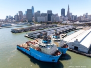 The two support vessels from The Ocean Cleanup docked in San Francisco on September 6, 2024, marking the organization's return after six years of groundbreaking work to develop technologies to eliminate ocean plastic pollution. 
The Ocean Cleanup is an international non-profit dedicated to developing scalable technologies to remove plastic from the world's oceans. It was founded in 2013 by Boyan Slat, employs a team of around 140 people, and is headquartered in Rotterdam, the Netherlands.