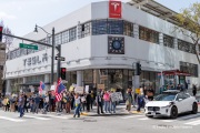 Demonstrators gather outside the Tesla dealership in San Francisco, CA, on March 29, 2025, as part of the global "Tesla Takedown" protests. These protests, spanning over 200 locations worldwide, were organized to oppose Elon Musk's involvement with the U.S. federal government and the associated budget cuts and layoffs. The protesters held signs and chanted slogans to express their discontent with Musk's actions. The movement encourages individuals to boycott Tesla products and divest from Tesla stock, aiming to impact the company's financial standing as a form of protest.