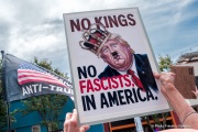 Protesters in downtown San Rafael, CA, on June 14, 2025, rallied under the banner of the “No Kings” protest, voicing opposition to President Donald Trump and what they view as authoritarian tendencies in American politics. Demonstrators carried signs and delivered speeches calling for the defense of democratic institutions and the rejection of political figures perceived as undermining them.