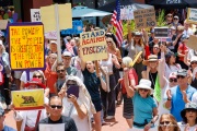 Protesters in downtown San Rafael, CA, on June 14, 2025, rallied under the banner of the “No Kings” protest, voicing opposition to President Donald Trump and what they view as authoritarian tendencies in American politics. Demonstrators carried signs and delivered speeches calling for the defense of democratic institutions and the rejection of political figures perceived as undermining them.