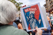 Protesters in downtown San Rafael, CA, on June 14, 2025, rallied under the banner of the “No Kings” protest, voicing opposition to President Donald Trump and what they view as authoritarian tendencies in American politics. Demonstrators carried signs and delivered speeches calling for the defense of democratic institutions and the rejection of political figures perceived as undermining them.