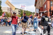 Protesters in downtown San Rafael, CA, on June 14, 2025, rallied under the banner of the “No Kings” protest, voicing opposition to President Donald Trump and what they view as authoritarian tendencies in American politics. Demonstrators carried signs and delivered speeches calling for the defense of democratic institutions and the rejection of political figures perceived as undermining them.