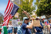 Protesters in downtown San Rafael, CA, on June 14, 2025, rallied under the banner of the “No Kings” protest, voicing opposition to President Donald Trump and what they view as authoritarian tendencies in American politics. Demonstrators carried signs and delivered speeches calling for the defense of democratic institutions and the rejection of political figures perceived as undermining them.
