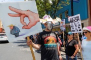 Protesters in downtown San Rafael, CA, on June 14, 2025, rallied under the banner of the “No Kings” protest, voicing opposition to President Donald Trump and what they view as authoritarian tendencies in American politics. Demonstrators carried signs and delivered speeches calling for the defense of democratic institutions and the rejection of political figures perceived as undermining them.