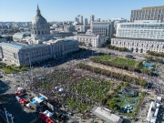 Tens of thousands marched through the streets of San Francisco, CA, on October 18, 2025, during a “No Kings” protest, one of more than 2,700 rallies nationwide opposing what organizers call President Donald Trump’s “authoritarian” agenda.