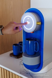 Mickey Du, founder and CEO of BrewBird, operates his coffee brewer at the company’s headquarters in San Carlos, CA, on April 3, 2026.