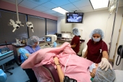 Operating on a patient: Dr. Steinberg has the ultrasound probe with the attached needle in place. He pierces the ovarian follicles with the needle and uses a monitor to guide the needle.. A suction pump draws the follicular fluid from the follicle.
Dr. Steinberg, founder of  the Fertility Institutes, uses Preimplantation Genetic Diagnosis (PGD) technology in conjunction with in-vitro fertilization to help couples to choose the sex of their future babies with a 99% success rate.