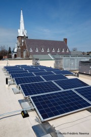 Solar panels on top of the building of City Market in Burlington, VT, on April 8, 2010.