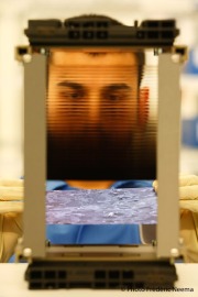 Abdul Jareed, Manufacturing Technician, loading engineering sample wafers into a cassette at Calisolar in Sunnyvale, CA, on Dec 4, 2008