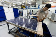 Last steps of the manufacturing process of PV panels at US PV manufacturer Schott Solar in Albuquerque.