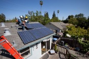 Installation of a solar photovoltaic  system on top of a private house in Palo Alto, CA, on May 3, 2011,  by the volunteers of the non-profit organisation, SunWork Renewable Energy Projects.
Specifications of the System:
1.880 kW dc-stc
REC Solar REC-235-PE BLK  (8)
Enphase M190-72-240-S12  (8)
Unirac SolarMount Light Rail with EcoFasten Solar Quik-Foot Brackets